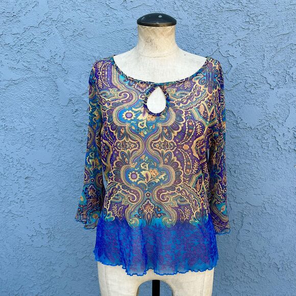Womens Y2k Sheer Blouse in L/XL Paisley print club kid - Picture 7 of 7